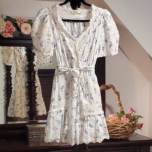 LoveShackFancy White and Blue Floral Dress
